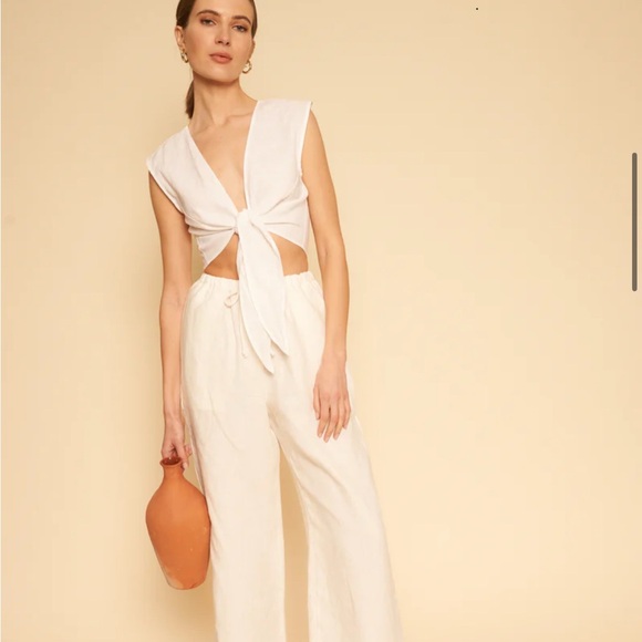 Whimsy + Row Pants - Whimsy + Row Cream Wide Leg Jumpsuit